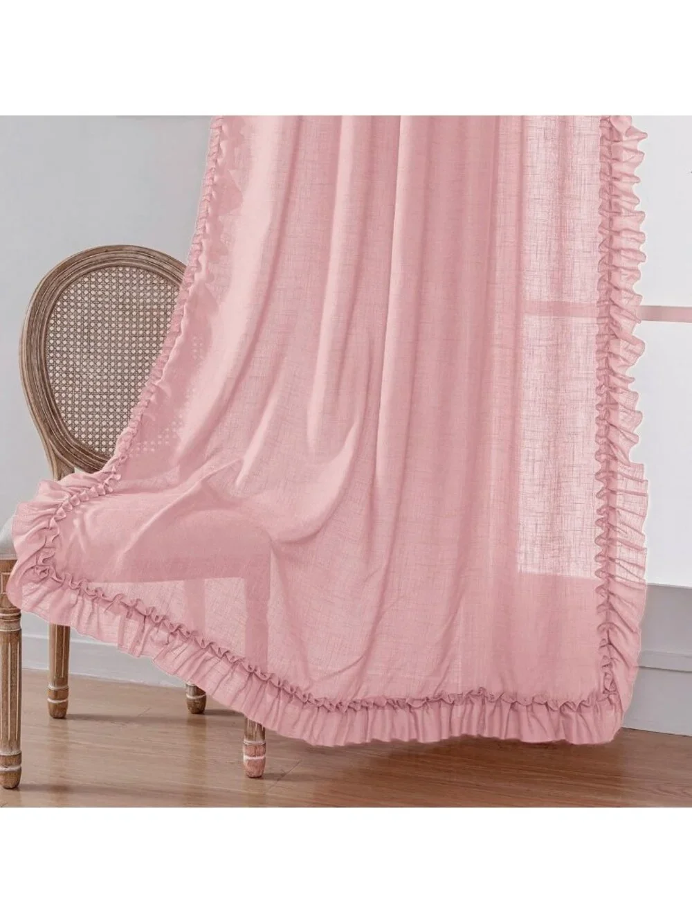 Blush Pink Ruffled Curtains, 47x84 Inch, 2 Panels, Rod Pocket, Farmhouse Decor